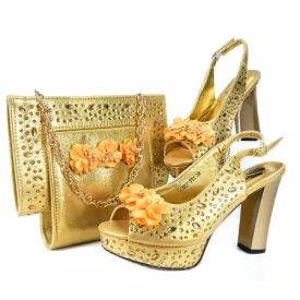 Italian Shoes and Bag Set with Stones for Evening Parties