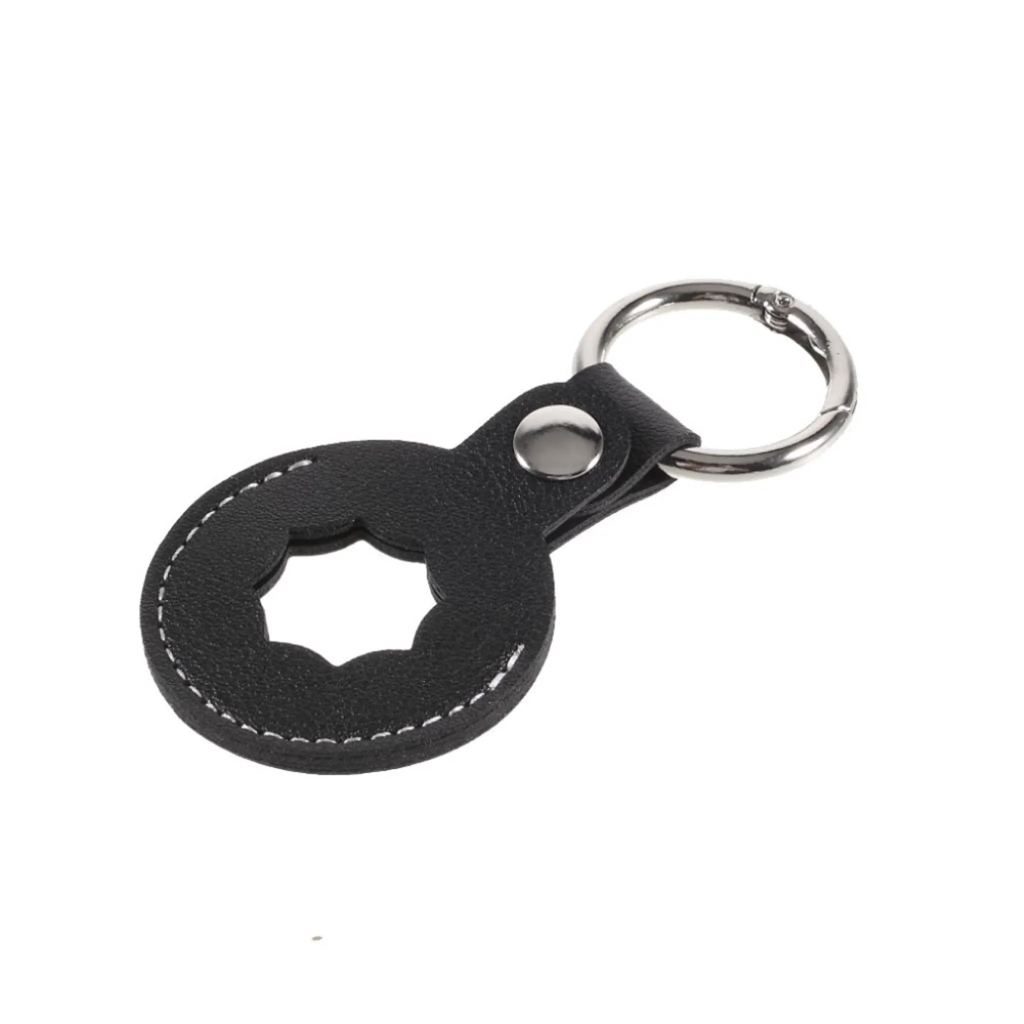 AirTags octagon design leather cover with keyring - Black