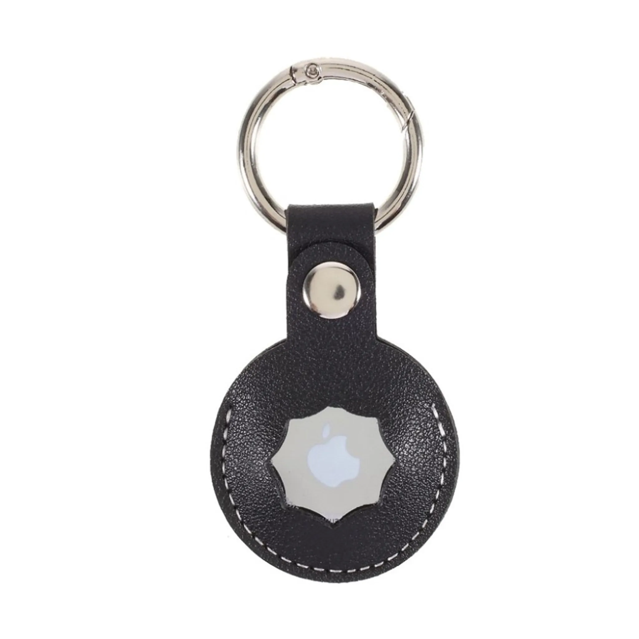 AirTags octagon design leather cover with keyring - Black