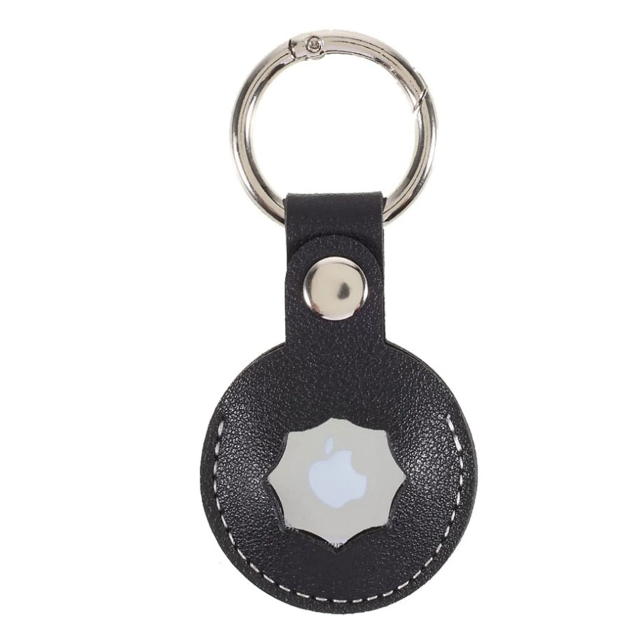 AirTags octagon design leather cover with keyring - Black