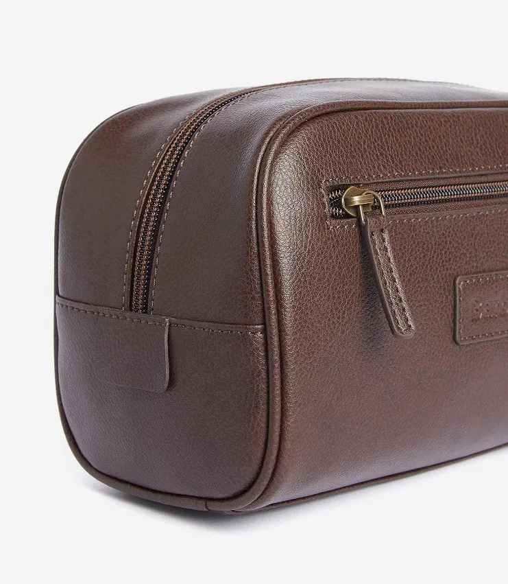 Barbour - Leather Wash Bag, Dark Brown