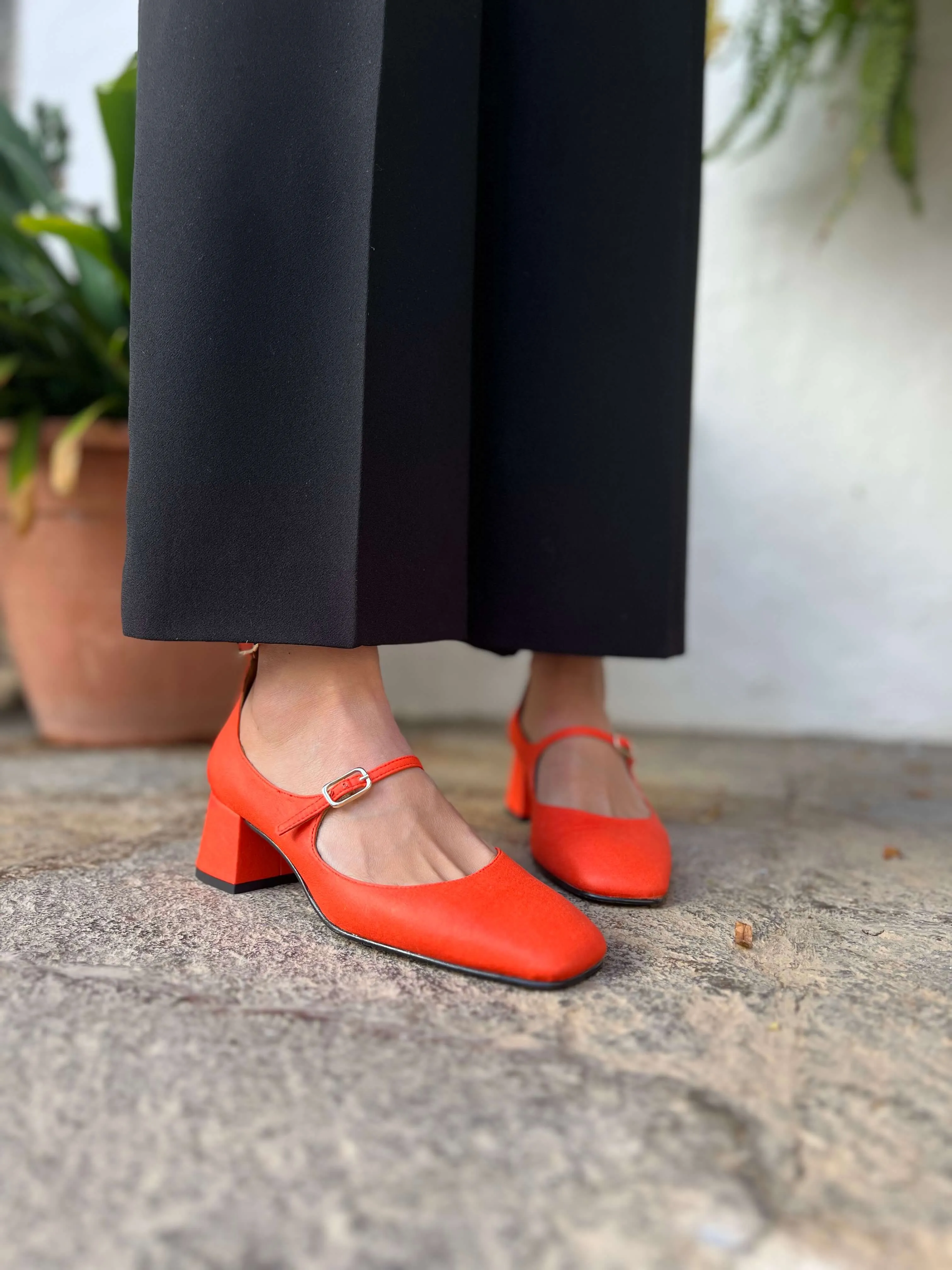 Belleville Vegan Eco Suede Heeled Pumps | Paprika