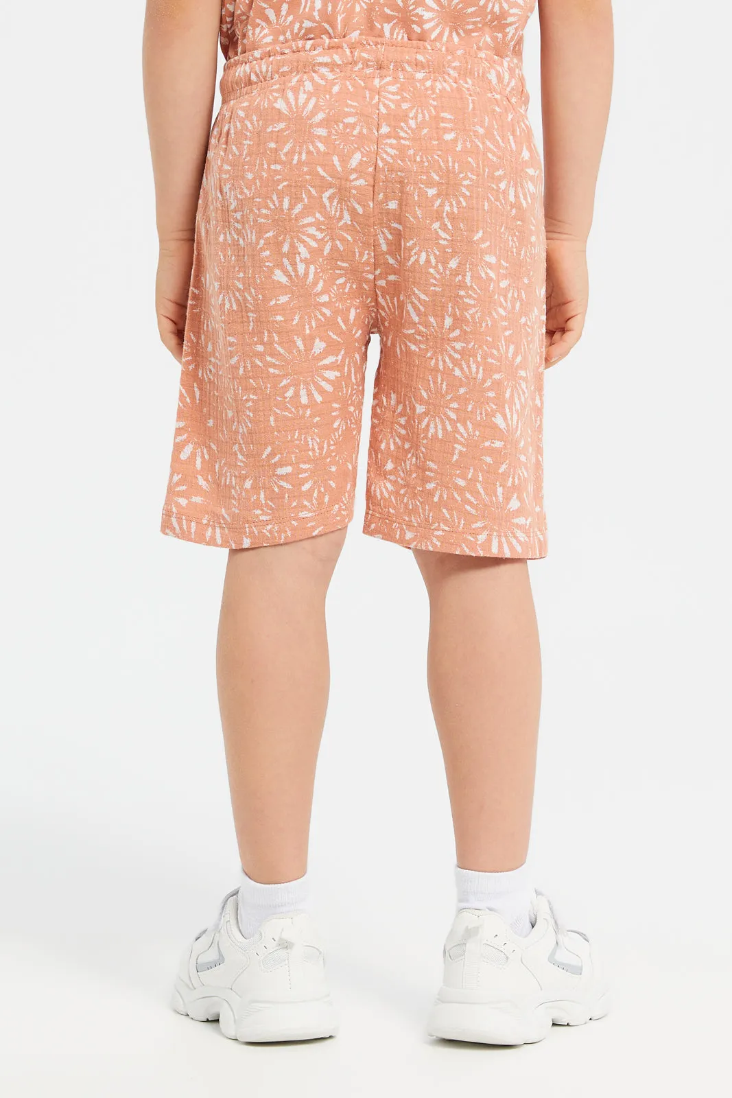 Boys Orange Printed Shorts