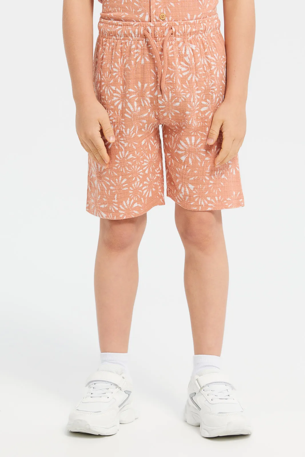 Boys Orange Printed Shorts