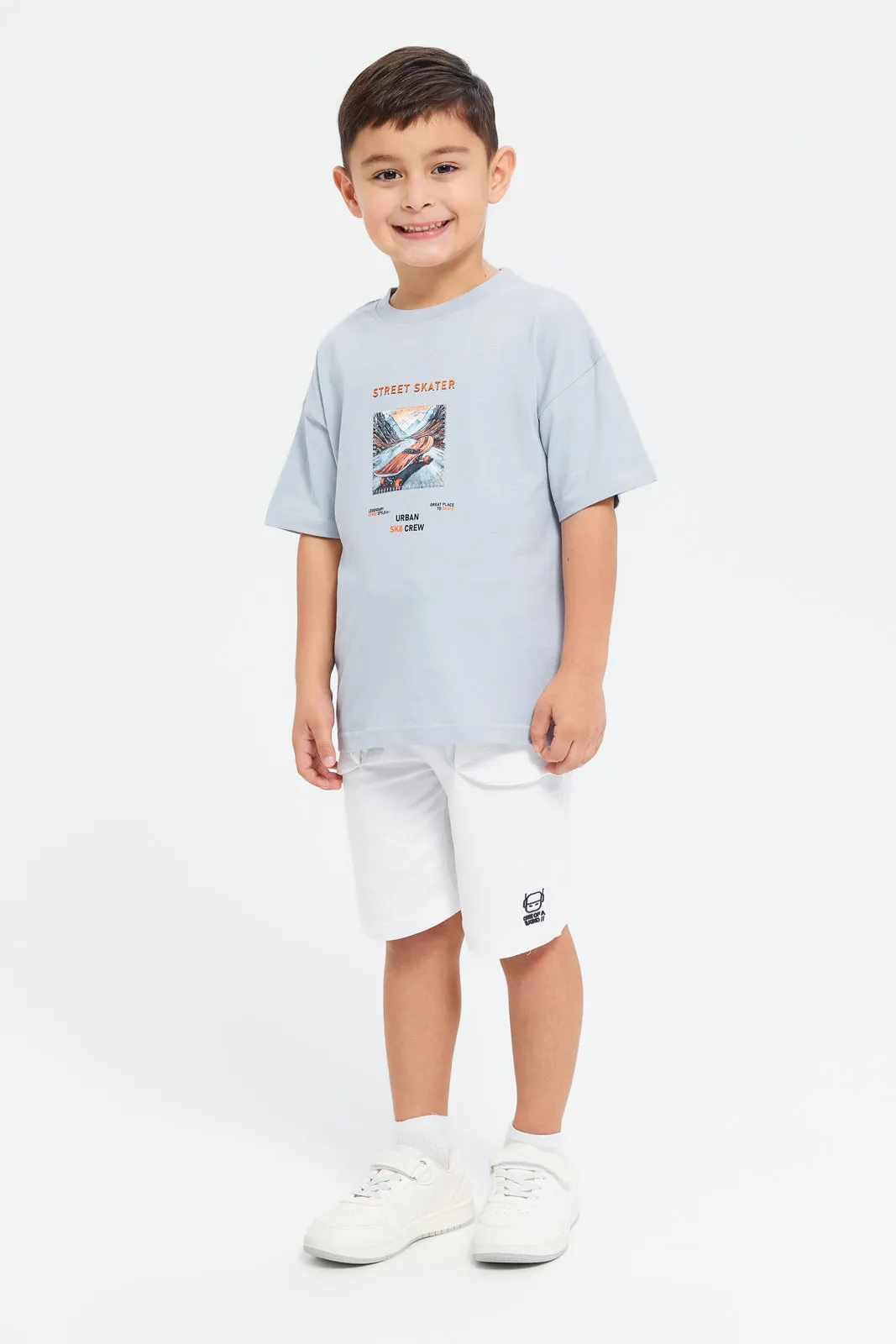 Boys White Basic Knit Shorts