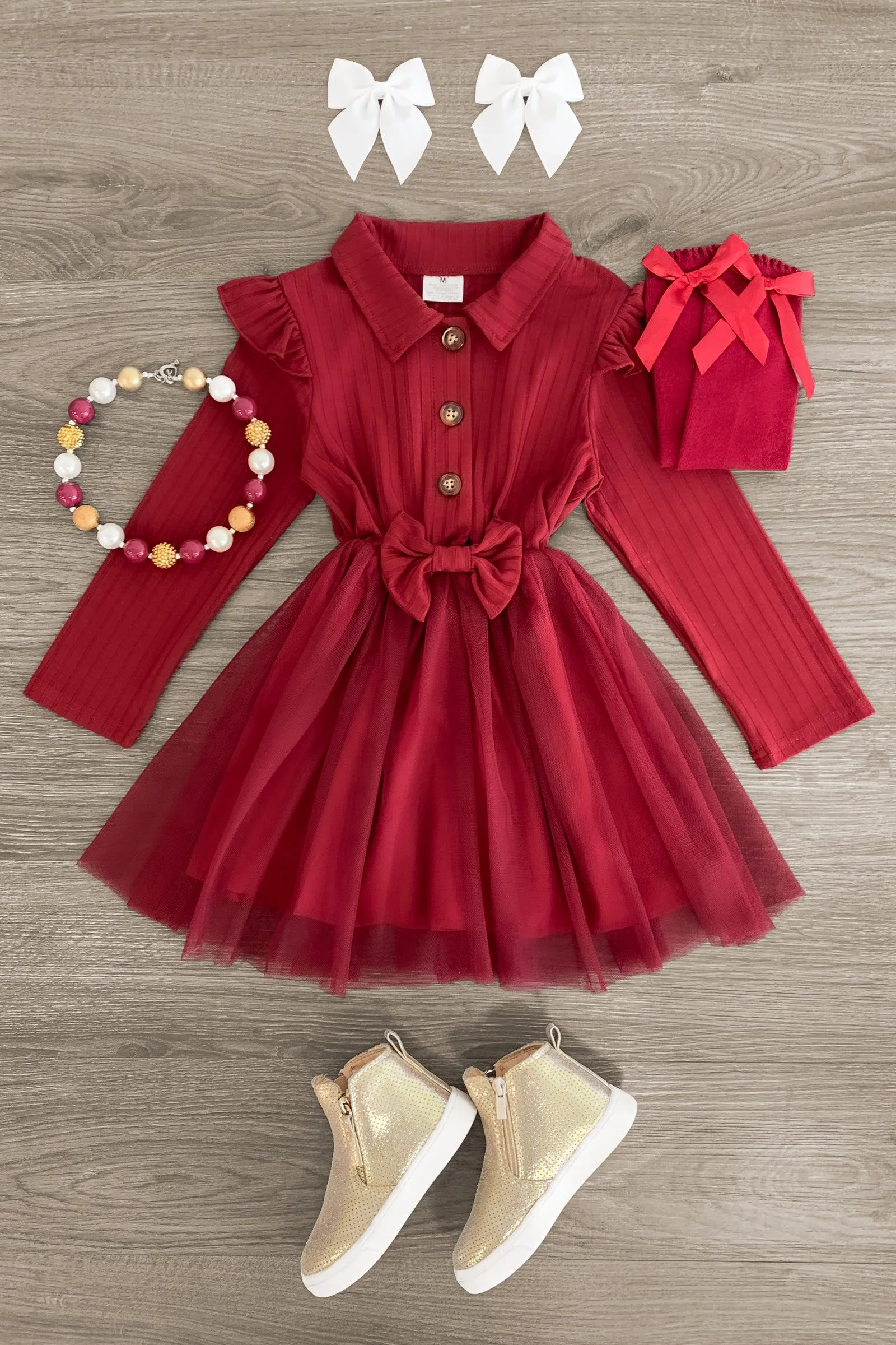 Burgundy Tulle Collar Dress