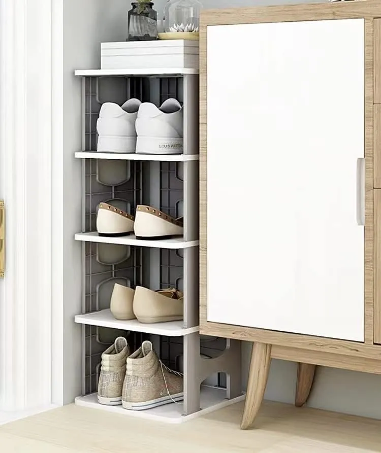 CLAPONE FlexiStack Shoe Rack: Customizable Closet Organizer for Bedroom & Entryway, Space-Saving Stackable Design, 7 - Layer Shoe Shelf, Plastic, Grey