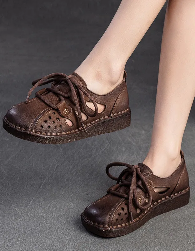 Comfortable Soft Leather Soles Cut-out Retro Flat Shoes