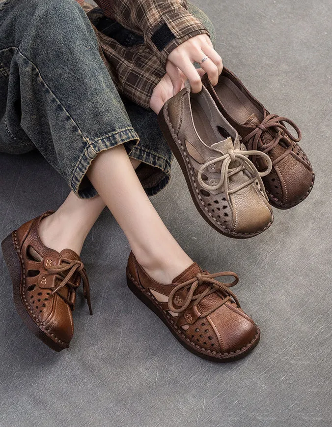 Comfortable Soft Leather Soles Cut-out Retro Flat Shoes