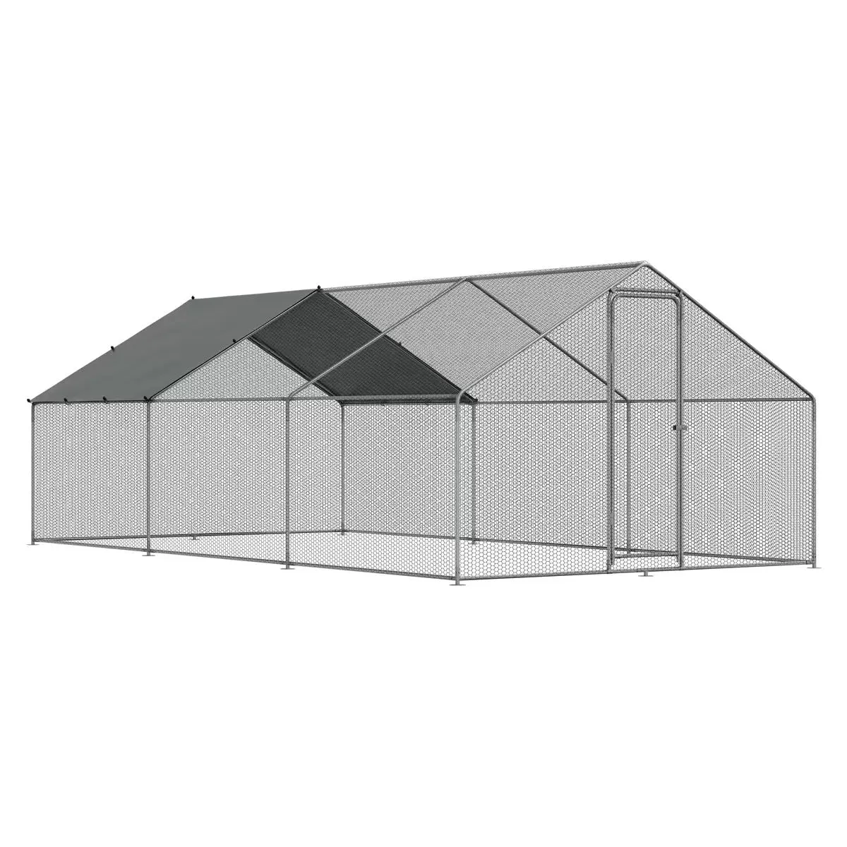 Dellonda DG280 3 x 6 x 2m Walk-In Chicken Run, Galvanized Steel, Roof Cover & PVC Coated Chicken Wire