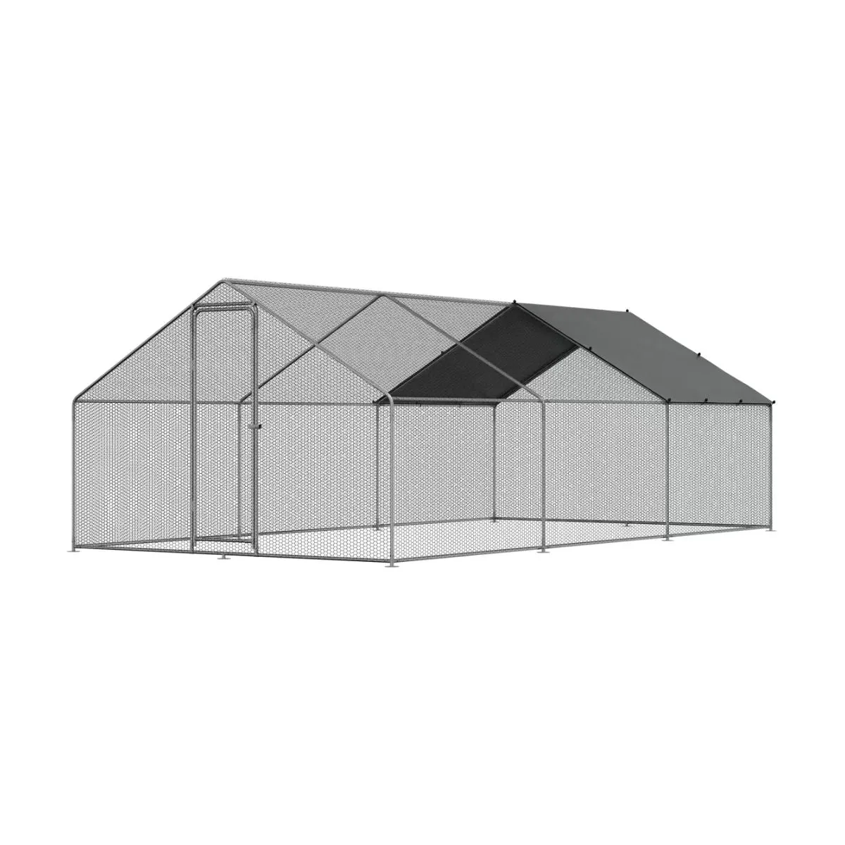 Dellonda DG280 3 x 6 x 2m Walk-In Chicken Run, Galvanized Steel, Roof Cover & PVC Coated Chicken Wire