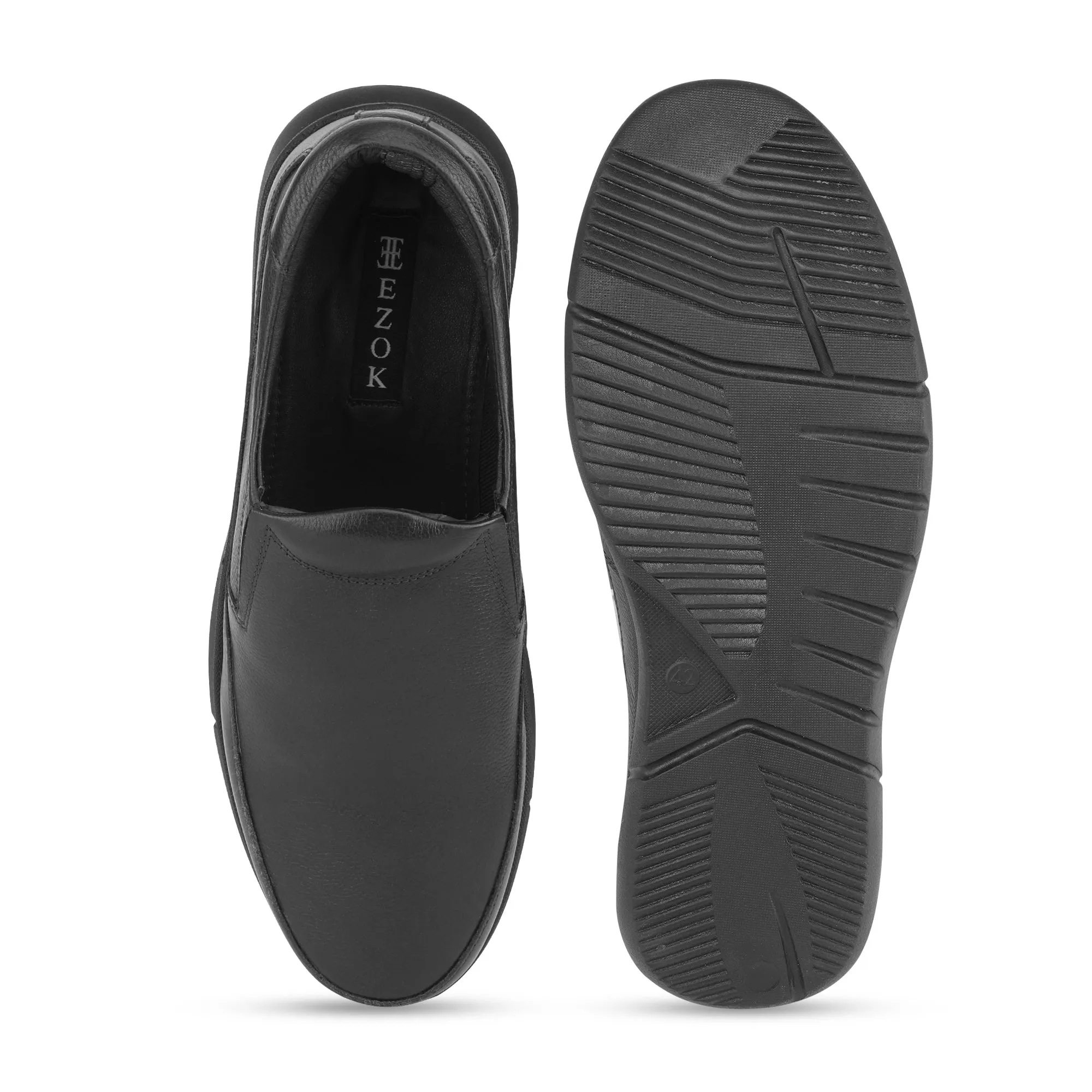 Ezok Men Black Casual Leather Shoes For Men