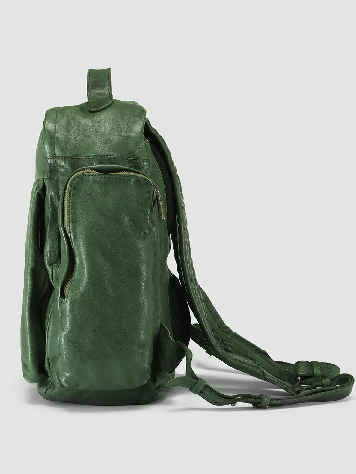 HELMET 042 - Green Leather Backpack