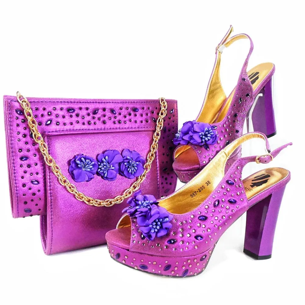 Italian Shoes and Bag Set with Stones for Evening Parties