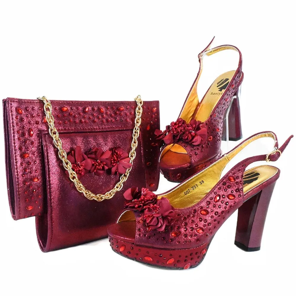 Italian Shoes and Bag Set with Stones for Evening Parties