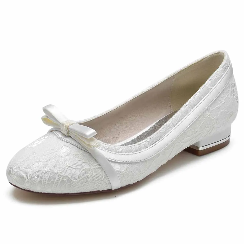 Lace Formal Flats for bride comfortable event shoes wedding shoes with Bow