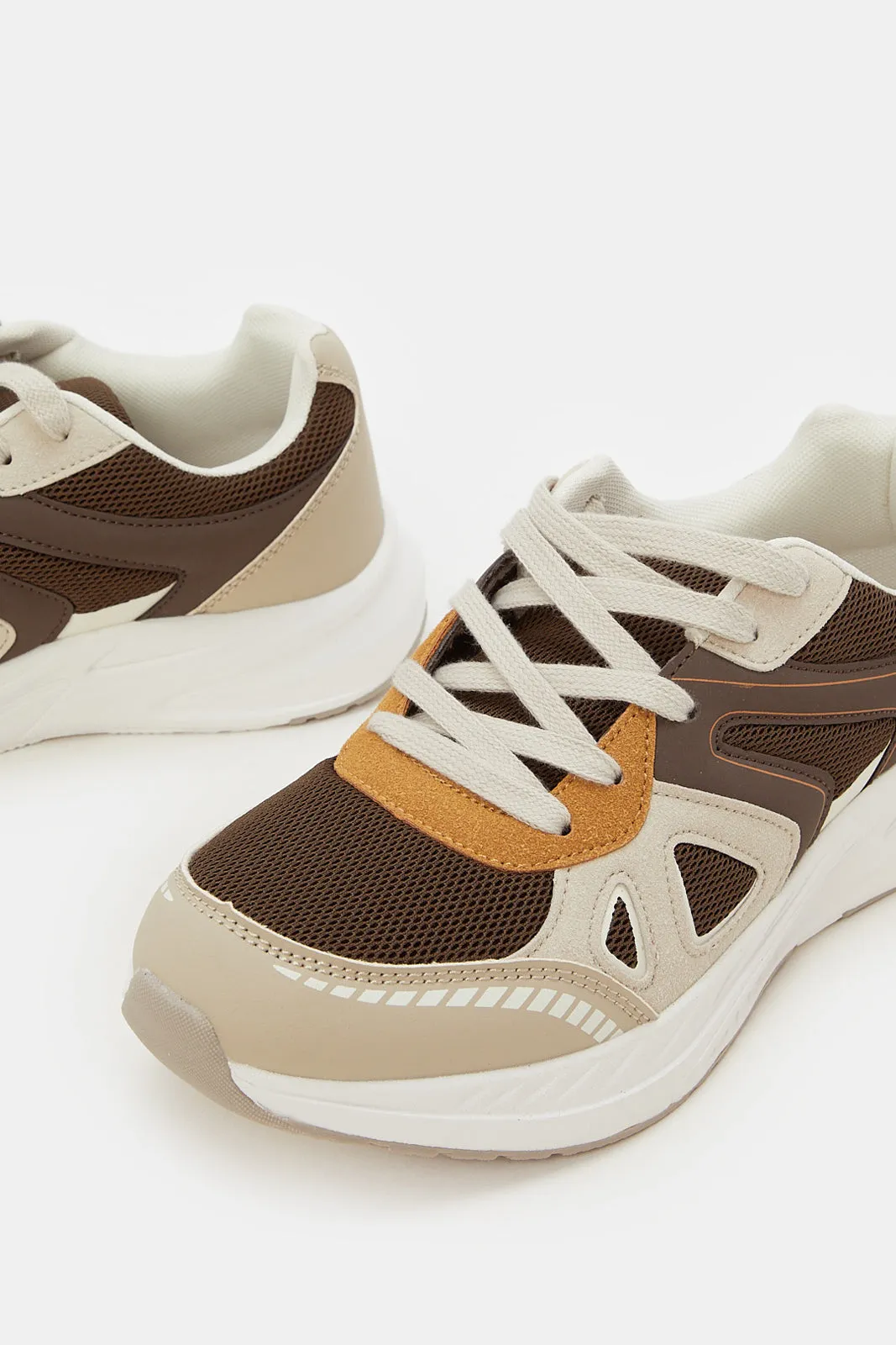 Men Beige Color Block Chunky Trainer