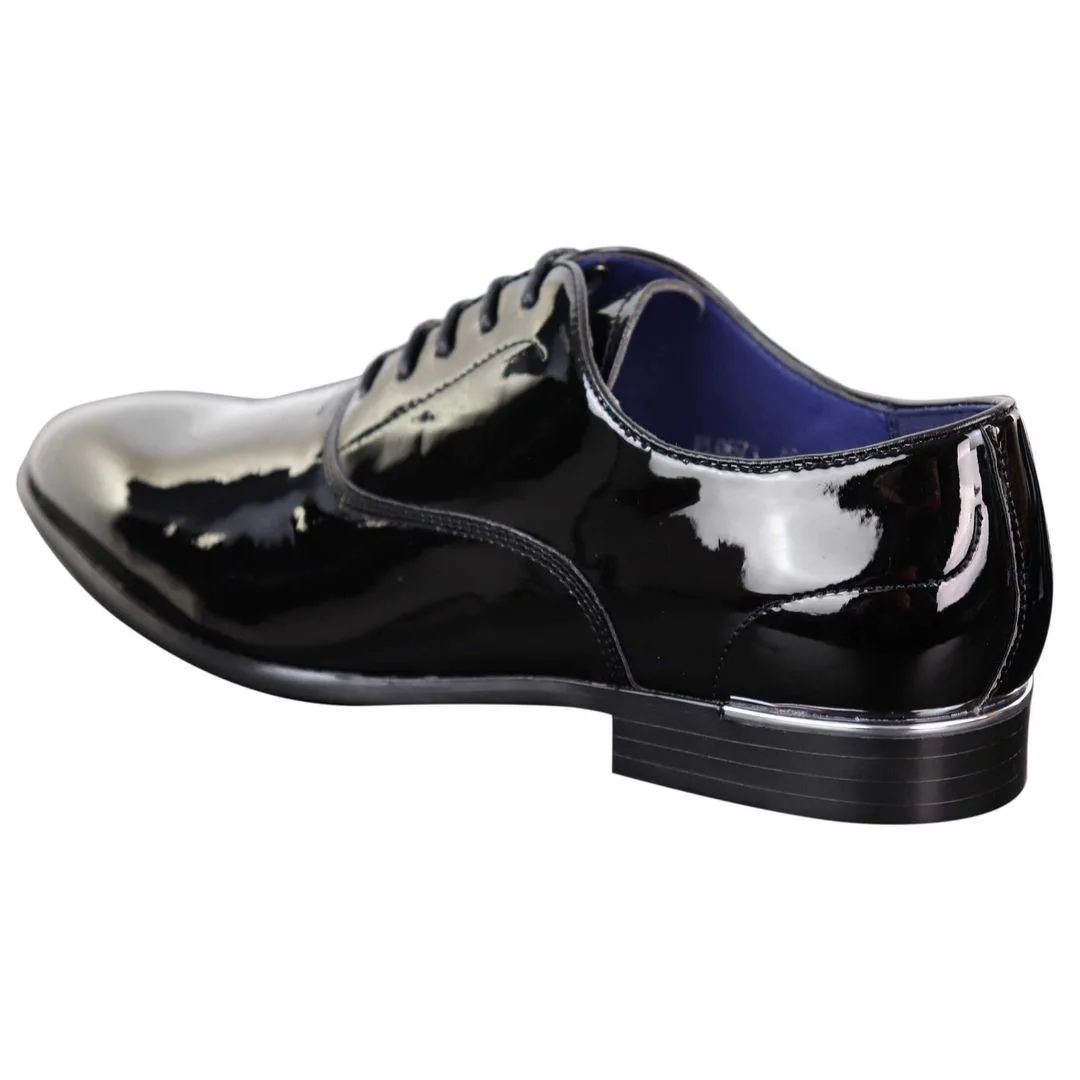 Mens Laced Shoes Shiny Patent Italian Design Silver Metal Classic Smart Formal