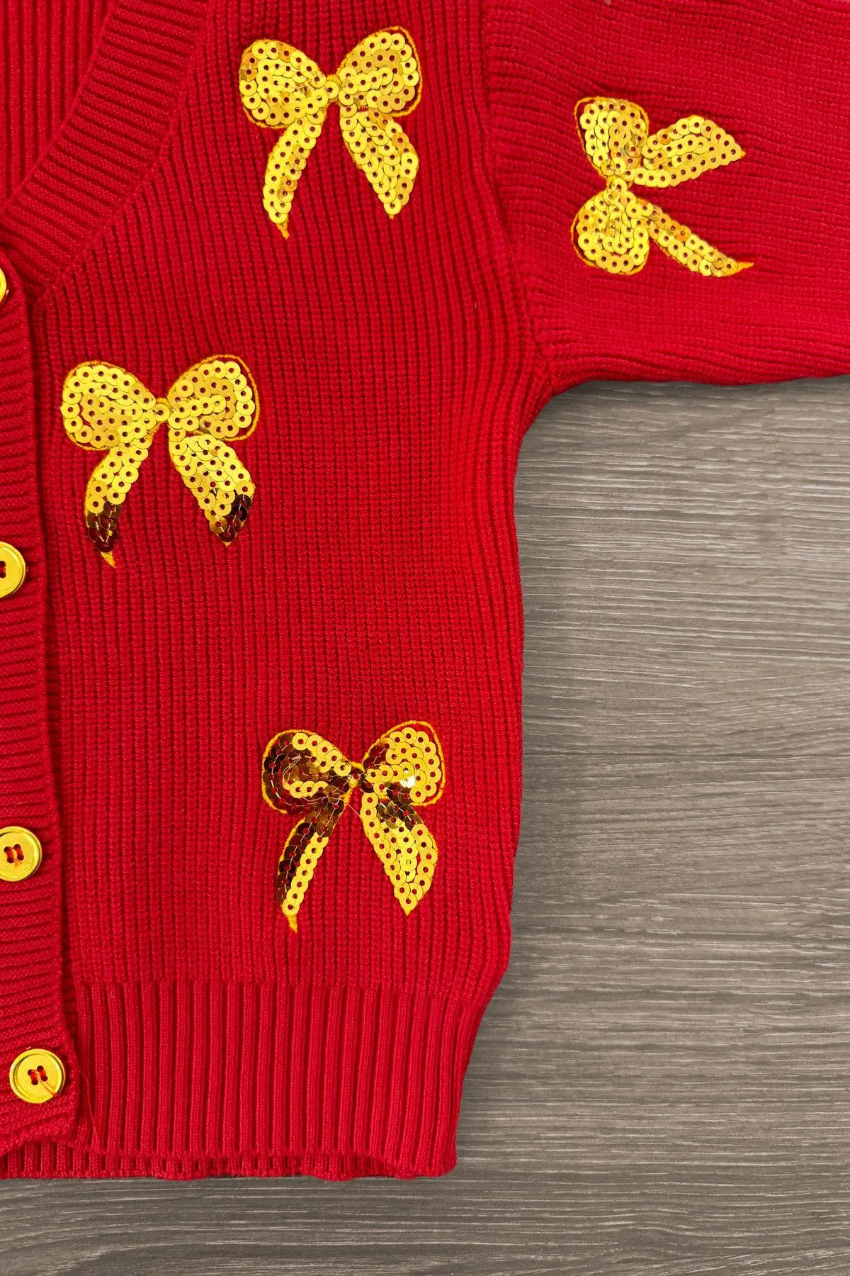 Mom & Me - Red & Gold Bow Sweater Cardigan