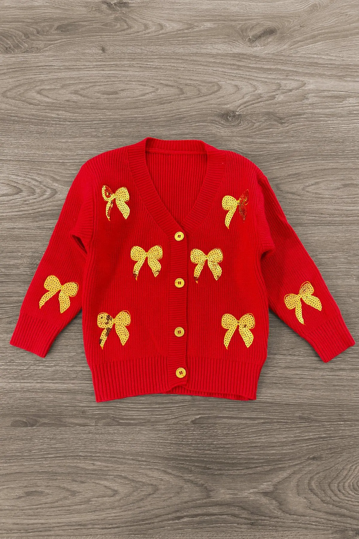 Mom & Me - Red & Gold Bow Sweater Cardigan