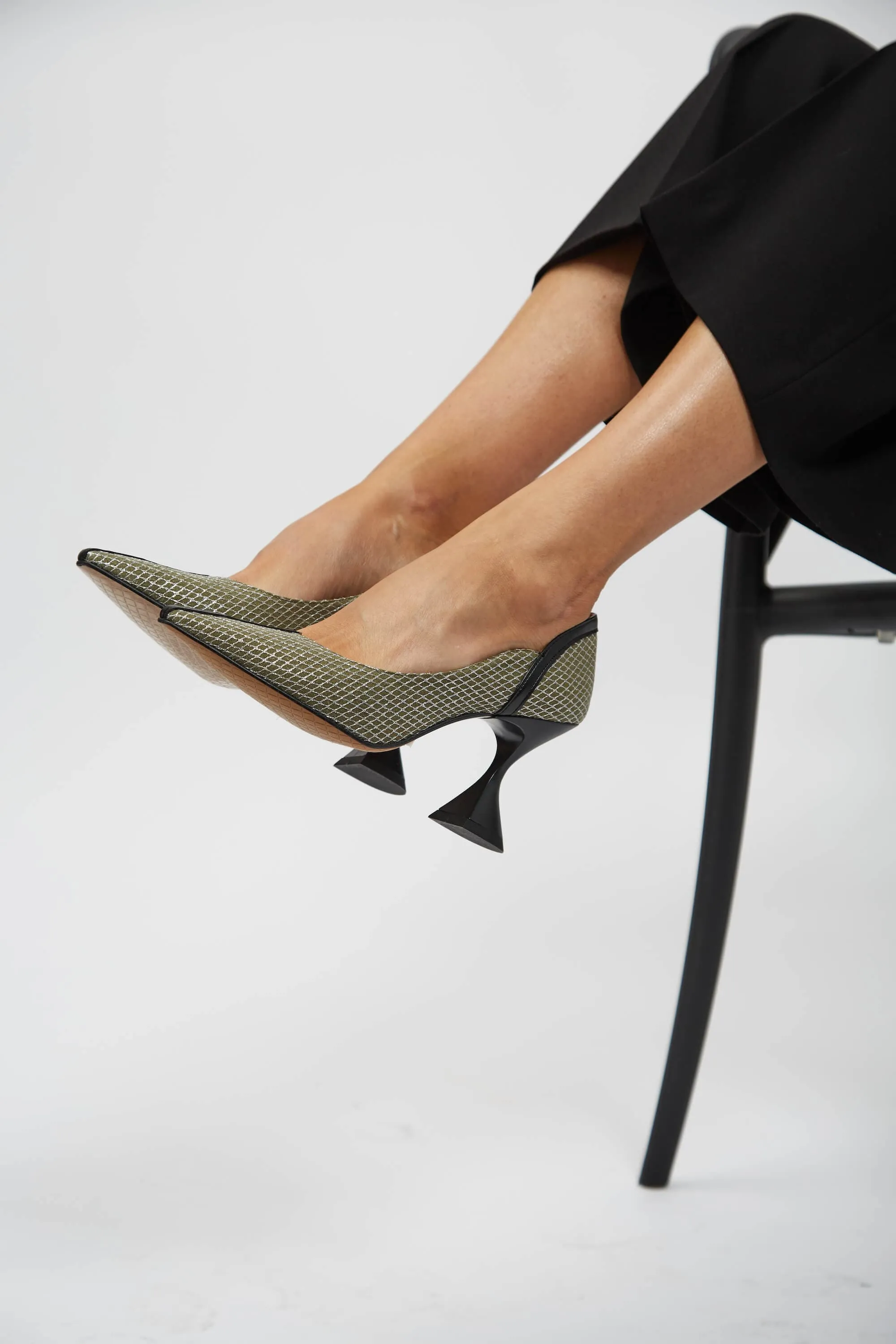 Ottilie Vegan Heeled Pumps | Green & Silver