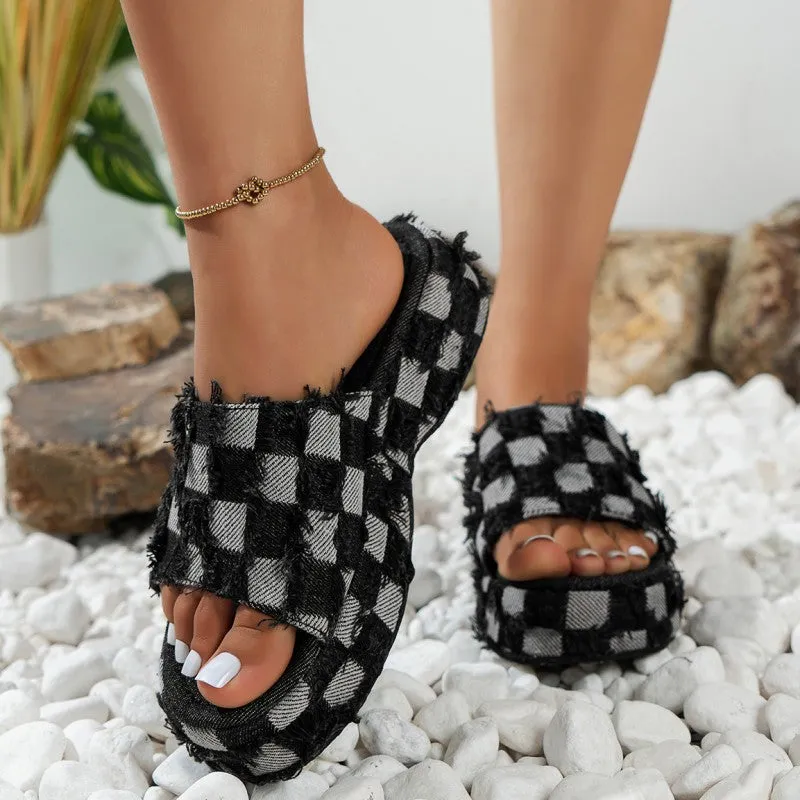 Purpdrank - Black Casual Patchwork Round Comfortable Wedges Shoes