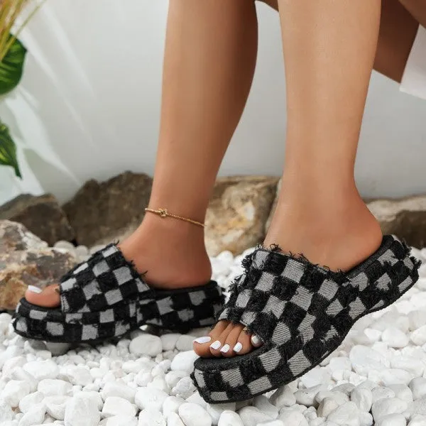 Purpdrank - Black Casual Patchwork Round Comfortable Wedges Shoes