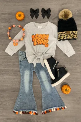 "Cozy Vibes" Pumpkin Bell Bottom Denim Set