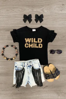 "Wild Child" Fringe Denim Short Set