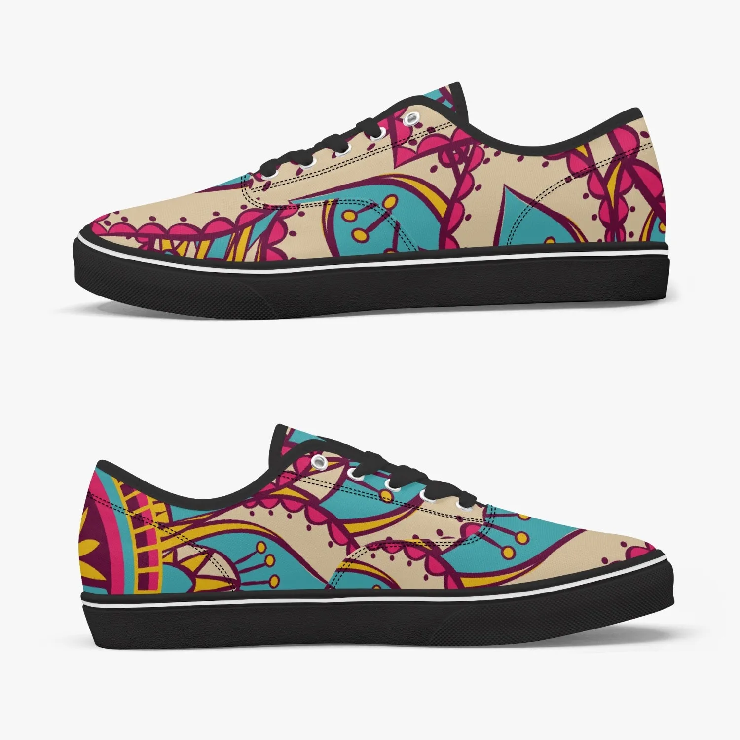 Roads to India - women sneakers with mandala art - Black/white