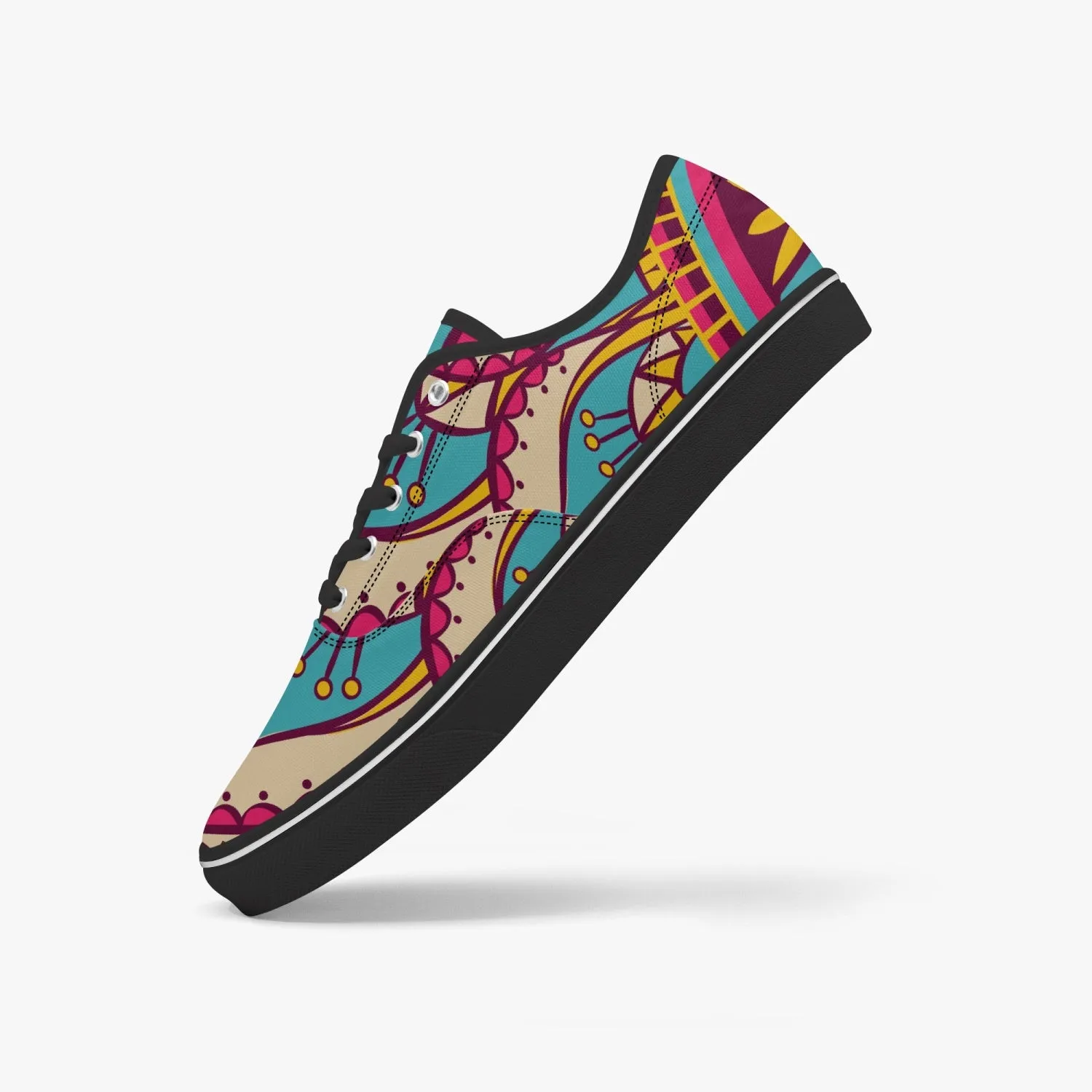 Roads to India - women sneakers with mandala art - Black/white