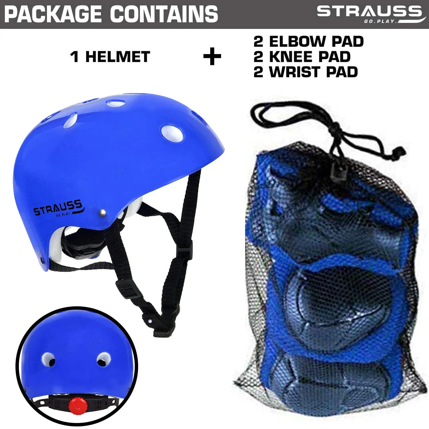 Strauss Protective Gear Set, Adjustable Helmet (Blue)