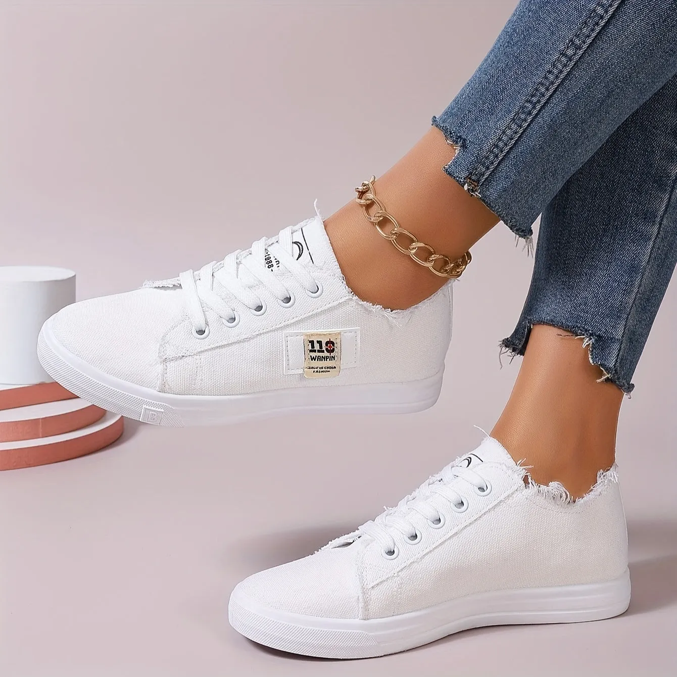 Stylish Women's Denim Lace Up Sneakers - Breathable, Lightweight, Comfortable Walking Shoes for Casual Daily Wear - Low Top Skate Shoes with Soft Insoles and Durable Outsoles