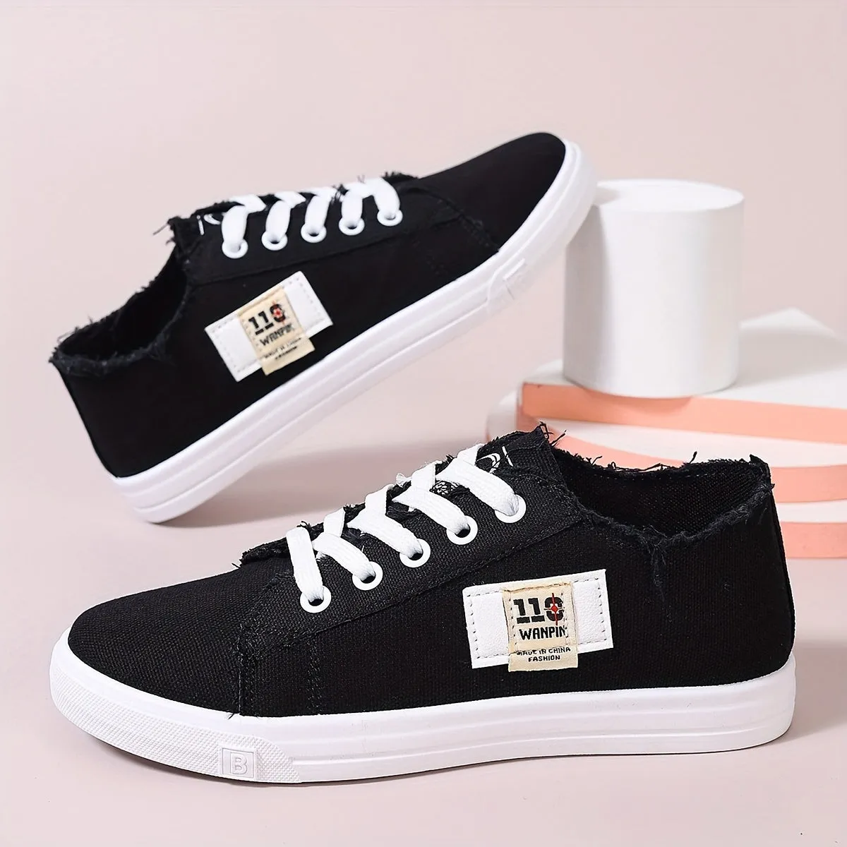 Stylish Women's Denim Lace Up Sneakers - Breathable, Lightweight, Comfortable Walking Shoes for Casual Daily Wear - Low Top Skate Shoes with Soft Insoles and Durable Outsoles